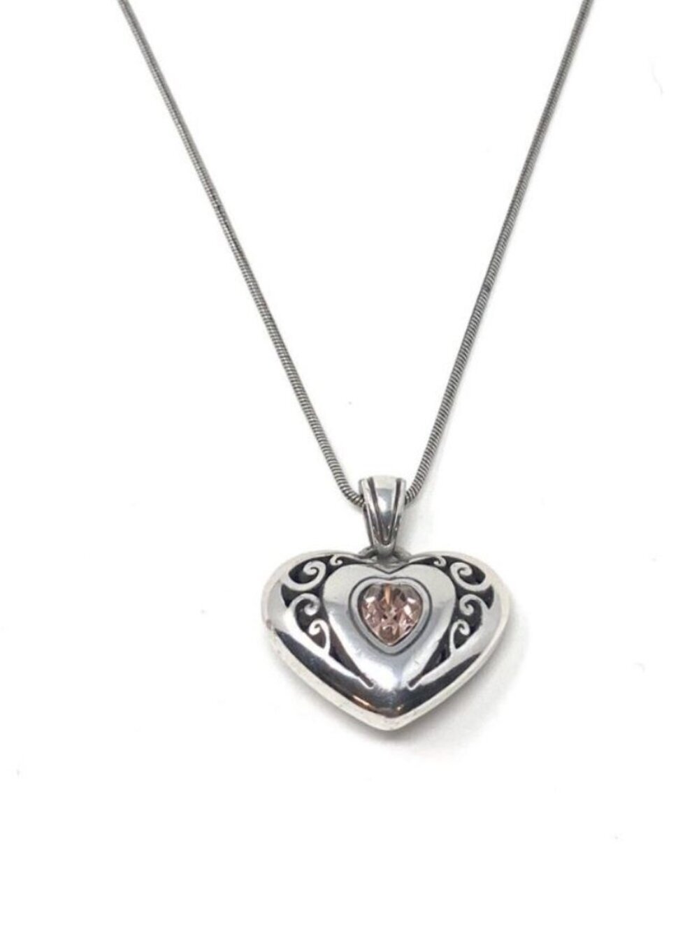 BRIGHTON Divinity Heart Reversible Necklace RETIRED Pink Crystal White Crystal.